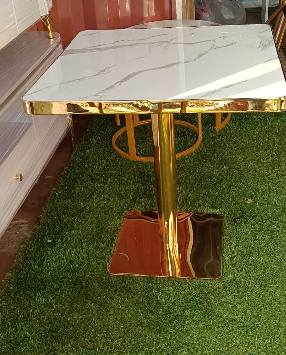 Modern Square Marble and Gold Dining Table