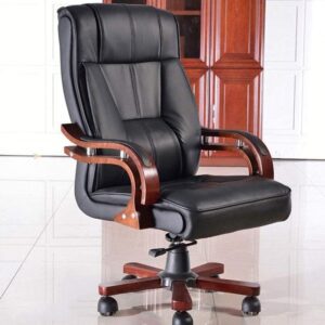 Executive Leather Office Chair with Wooden Accents