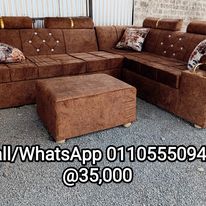 Luxurious L-Shaped Suede Sofa Set with Ottoman