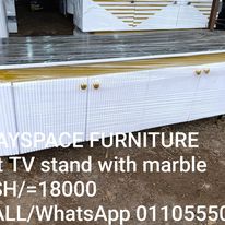 Modern TV Stand with Marble Top and Storage